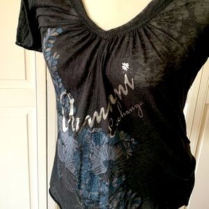 Armani Exchange Floral Sheer Cap Sleeves Top - size Medium